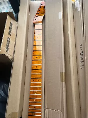 Discount DIY Roasted Flame Maple Electric Guitar Neck 21 Frets Tiger Fingerboard • $62.69