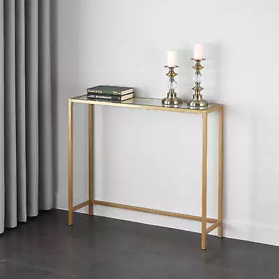 Contemporary Tempered Glass And Metal Console Table Gold Finish • $112.48