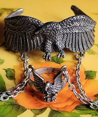 VTG Signed G & S  93  Eagle Cuff Slave Bracelet Ring BOHO BIKER NATURE WILD • $45