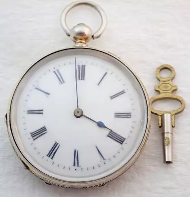 Antique Swiss Vacheron Geneve German Silver Key Wind High Engraved Pocket Watch • $43
