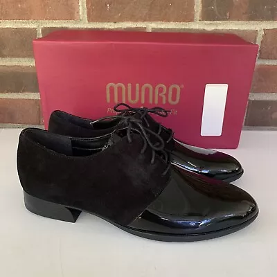 Munro Markella Black Patent/Suede Block Heel Lace Up Oxford Women's US 10 M • $26.95