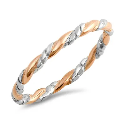 Rose Gold Plated Twisted Rope Stacking Sterling Silver Ring Sizes 3-12 • $13.79
