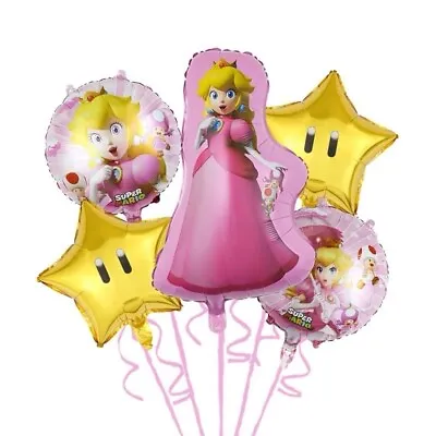 5 Pc Super Mario Bros Princess Peach Foil Balloons  Party Theme • $12.95