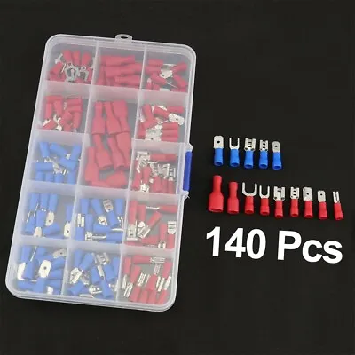 140 Assorted Insulated Electrical Wire Terminals Crimp Connectors Spade Kits Set • £5.68
