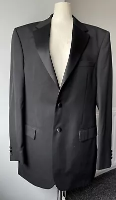 M&s Man Eveningwear Black Formal 2 Piece Suit Long Jacket 40” Trousers W34” L33” • £44.95