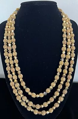 Vintage  CROWN TRIFARI  Multi Strand Gold Tone Textured Bead Necklace 19  • $9.99