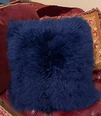 Saro Style Mongolian Lamb Pillow 20x20  LARGE Tibetan INDIGO BLUE Fur Cushion • $50