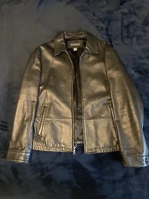 Vintage Banana Republic Leather Jacket Mens Size L Black Full Zip Lined F02 • $55
