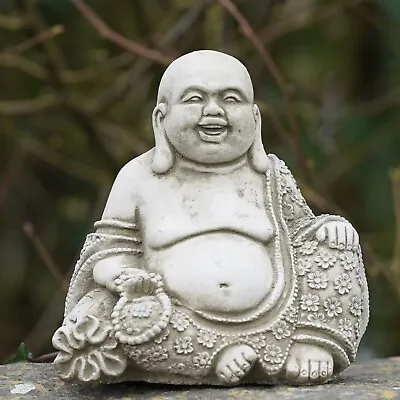 Laughing Buddha Stone Statue | Monk Oriental Garden Outdoor Decoration Ornament • £32.99