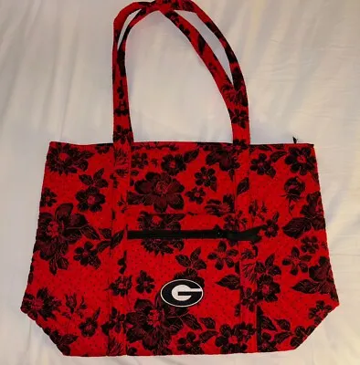 Vera Bradley Large Vera Tote Red Black Rain Garden University Of Georgia Bulldog • $139.99