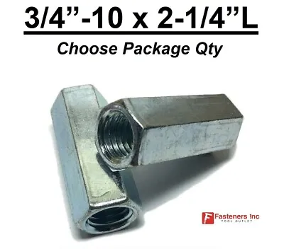 3/4 -10 X W1  X L 2-1/4  Coarse Grade A Hex Threaded Rod Coupling Nut Zinc • $28.07