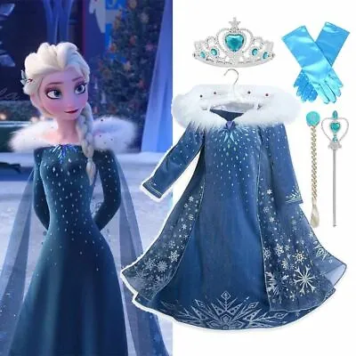 Elsa Dress Costume Girls Princess Cosplay Halloween Carnival Outfit Party • $28.99