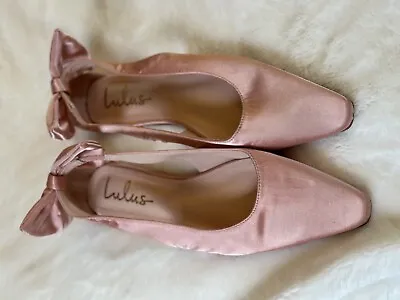 Lulu's Pink Satin Sling Back Bows Formal Flat Shoes Women’s Size Seven & A Half • $35