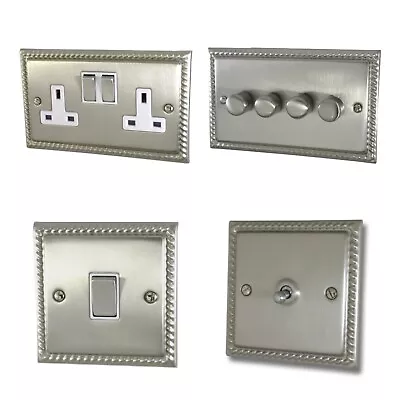 Roped Matt Chrome Satin Nickel MSN2 Light Switches Plug Sockets Dimmers TV • £10.70