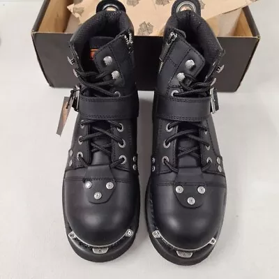 HARLEY-DAVIDSON FOOTWEAR Men's Electron Black Leather Motorcycle Boots UK 7.5 • $169.15