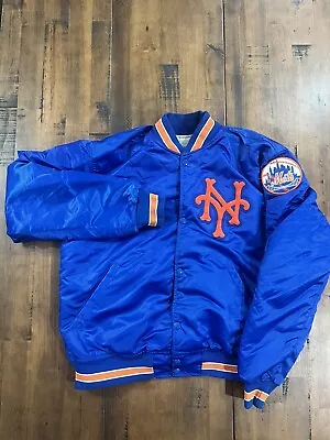 VINTAGE 1980s MLB Starter NEW YORK METS Blue Nylon & Satin Bomber Jacket Sz L • $250