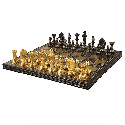 Staunton Inspired Brass Metal Luxury Chess Pieces & Board Set -12 - Gold & Black • £155.70