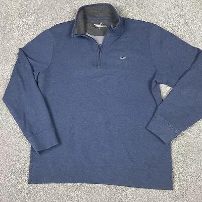 Vineyard Vines Performance Sweater Mens XL LS 1/4 Zip Pullover Blue Stained • $11.99