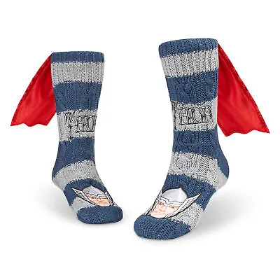 Marvel Fluffy Socks Mens Slipper Socks Thor Warm Knitted Socks With Cape • £11.49