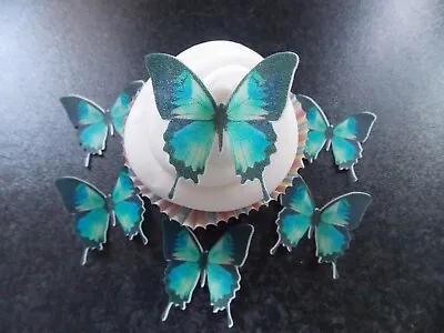 12 PRECUT Teal Butterflies Edible Wafer/rice Paper Cupcake Toppers (D) • £2.85