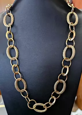 Vintage Monet Gold Tone Textured Link Long Necklace   36  • $9.75