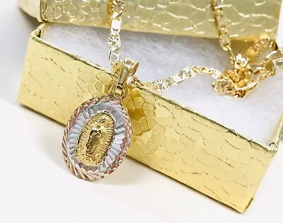 NEW 18k Gold Filled Tri-Color Virgen De Guadalupe Pendant & Valentino Chain 20  • $34.99