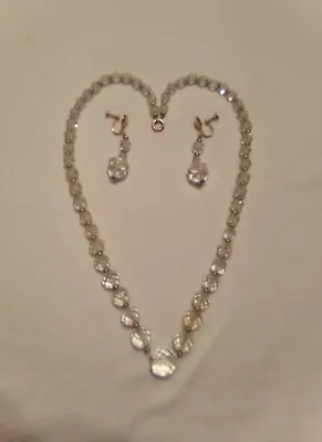 Vintage Simmons Gold Filled Crystal Necklace & Screw Back Dangle Earrings Set • $75