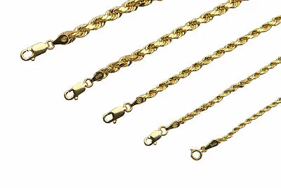 $116.15 • Buy 14K Yellow Gold 1.5mm-4mm Italian Rope Chain Pendant Necklace Mens Women Hollow