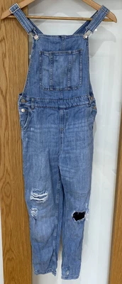 £4.99 • Buy M&S Blue Cotton Denim Dungarees Girls Age 11-12 Distressed Look Great Condition