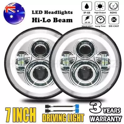 Pair 7  Inch Round LED Headlights Chrome White Light For Nissan Patrol GQ 88~99 • $48.74