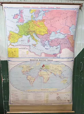 Vintage Denoyer-Geppert Pull Down School Map H-15 H-14a Napoleon 1812 World Exp. • $199