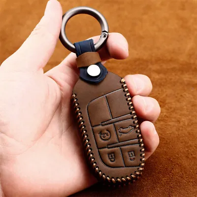 Leather Car Remote Smart Key Fob Case Cover Holder For Jeep Grand Chrysler Dodge • $19.89