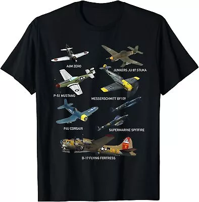 New Limited WW2 Planes Warbirds P51 Mustang Spitfire Messerschmitt T-Shirt • $21.99