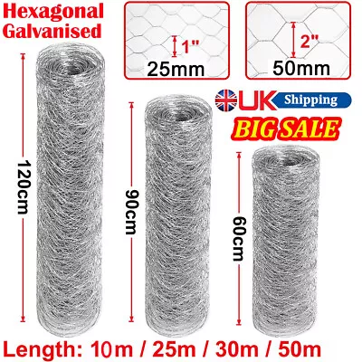 10M~50M Galvanised Chicken Wire Mesh Netting Rabbit Cage Aviary Fence Plant Net • £25.99