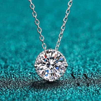 Moissanite Solitaire Wedding Pendant Solid 14K White Gold 2 CT Round For Women • $219.24
