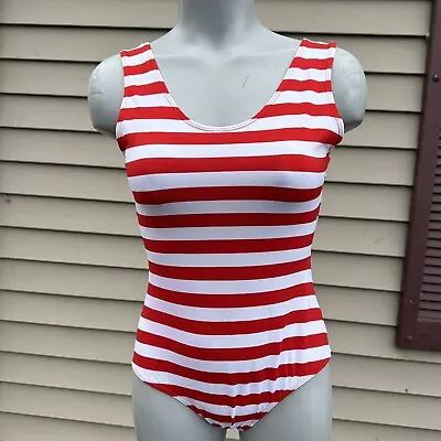 VTG 80's Red White Stripe Leotard Body Suit Sz Large • $29