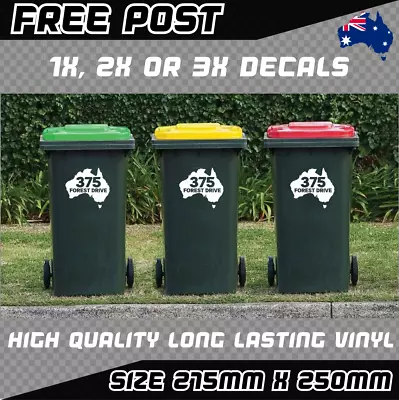 Custom Wheelie Bin Sticker Street Name Number Rubbish Australia Race Vinyl Decal • $7.90