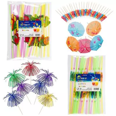 Cocktail Straws Mini Umbrella Sticks Foil Palm Picks Drink Decor Party Bar Items • £3.49