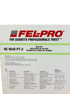 Head Gasket Set Fel-Pro HS 9646 PT-2 FOR NISSAN PICKUP 2.4L SOHC KA24E HS9646PT2 • $50.99