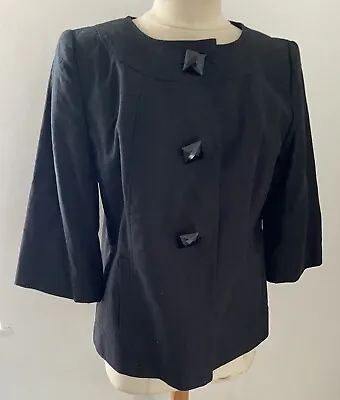 Joanna Hope Black Linen Blazer Jacket Size 16 Large Square Buttons Collarless • £25