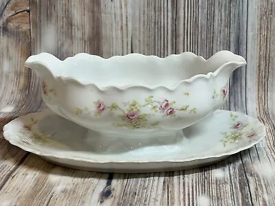 HABSBURG CHINA Gravy Boat W/ Attached Liner Pink Roses Flower Blossoms Vintage • $15