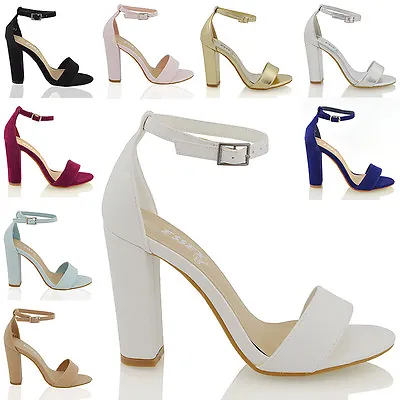 £9.99 • Buy Womens Ankle Strap Sandals Block High Heel Ladies Strappy Bridal Party Prom 3-8