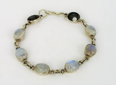 Vtg Beautiful Sterling Silver Moonstone Chain Link Bracelet Nice Missing 2 Stone • $45