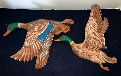 £26.10 • Buy (Set Of 2) Atlantic Molds 3-Dimensional Wall Mounted FLYING DUCK Ceramic Figures