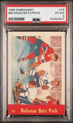 Beliveau Bats Puck  1955-56 Parkhurst   #74  Psa 4 Vg-ex • $179.99