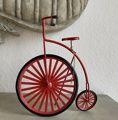 Vintage Ornament Large Red High Wheel Bicycle Metal 8” • $14.99