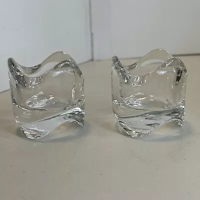 IKEA Set Of 2  Clear Glass Candle Holder Votive Candle Tea Light Wave Sackable • $15.30