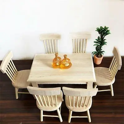 Set 1/12 Scale Dollhouse Miniature Dining Room Furniture Wooden Table And Chairs • $12.84