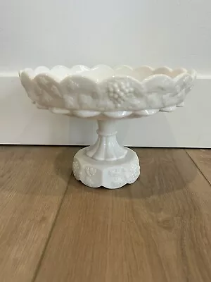 Vintage Westmoreland White Milk Glass Paneled Grape Pedestal Fruit Bowl 6” Tall • $25