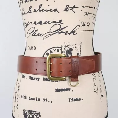 Vintage Fossil Women Size M Genuine Leather Cognac Brown Wide Belt Brass D Ring • $19.99